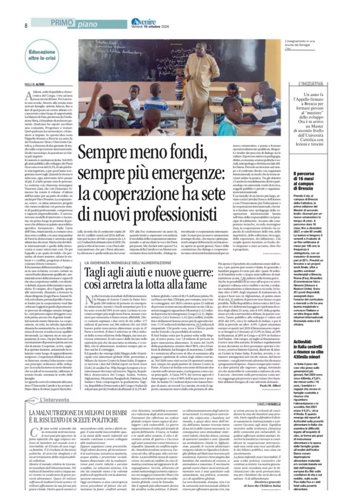 Avvenire: Nuovi professionisti per la cooperazione internazionale (master)